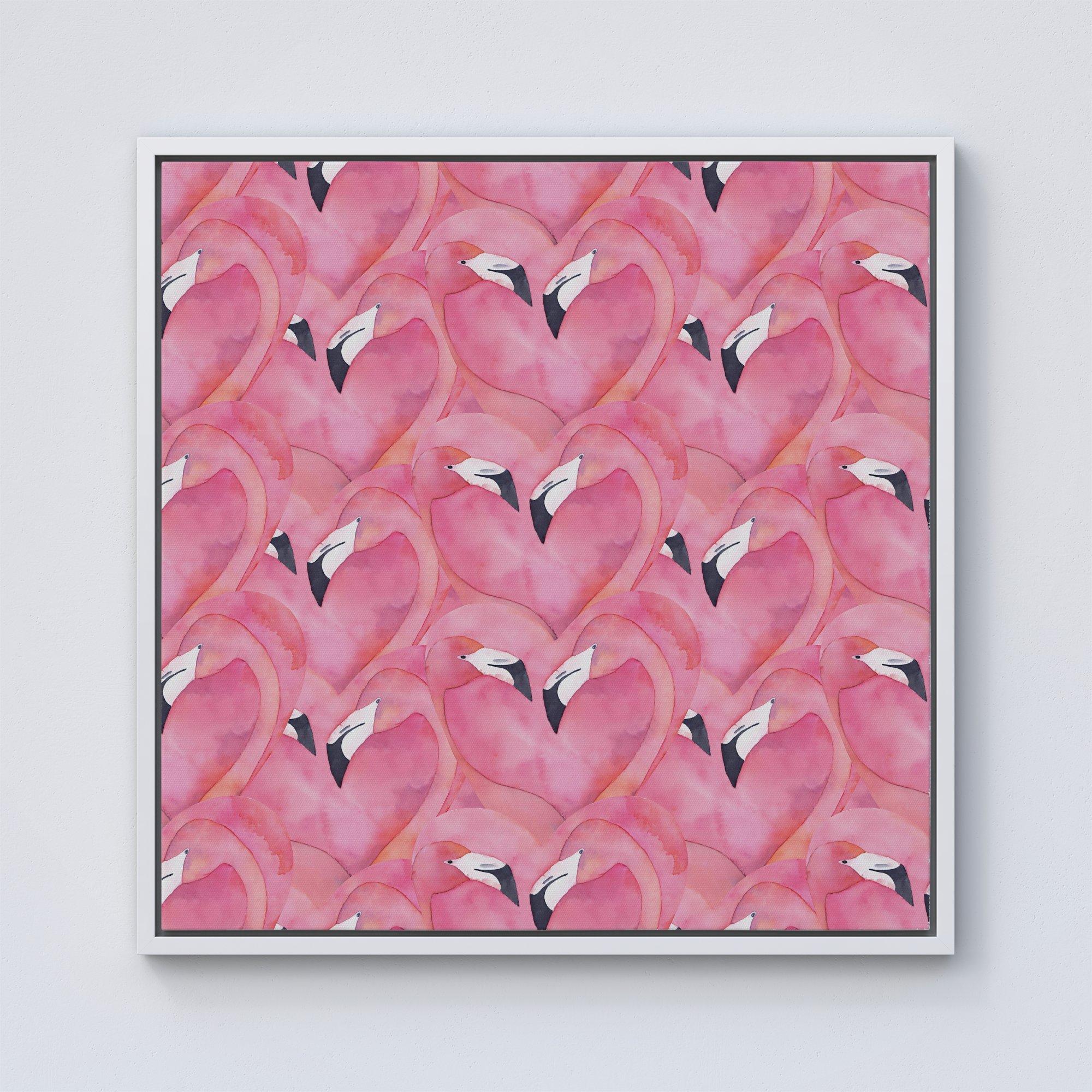 Watercolour Flamingo Hearts Framed Canvas
